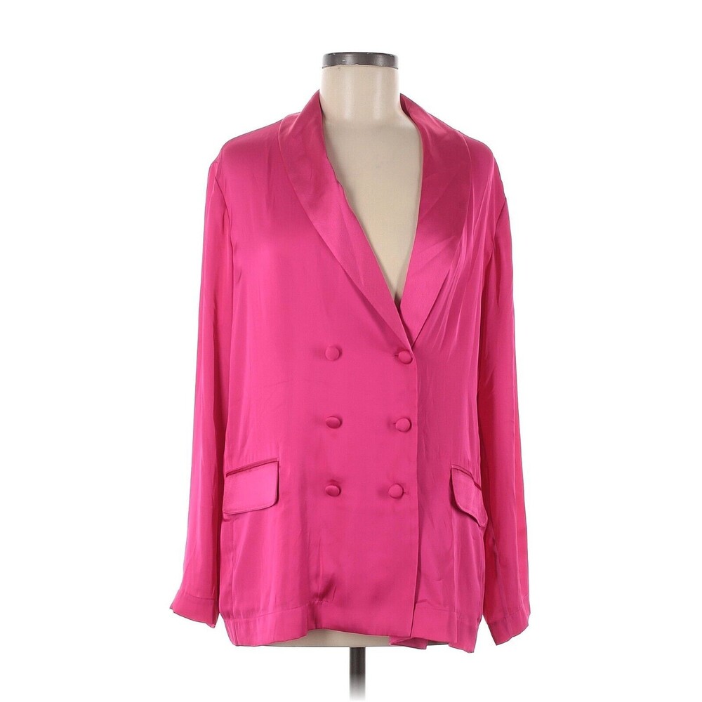 Victorias Secret M Silky Pink Double Breasted Blazer Button Up Shirt